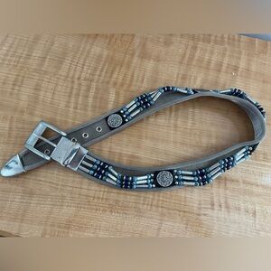 Beaded Embellished Gray Belt with Silver Accents